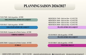 Planning de la saison 2026/2027