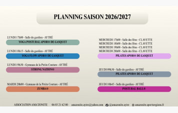Planning de la saison 2026/2027