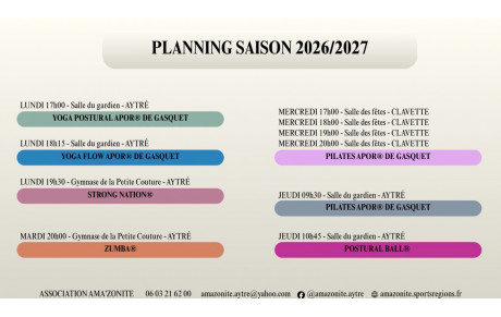 Planning de la saison 2026/2027