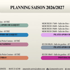Planning de la saison 2026/2027